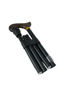 Svart vikbar käpp med trähandtag - www.gulare.com